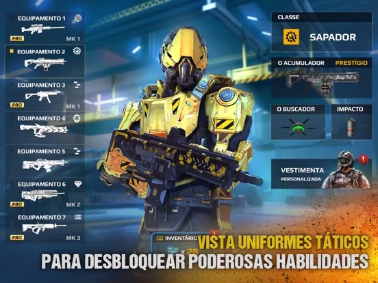 Operativo con equipo táctico dorado en un juego FPS